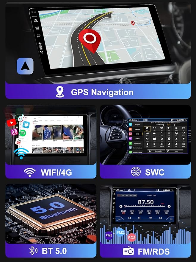 10 Inch IPS Android 12 Car Radio 2 Din Car Stereo Car Radio for Honda Accord 2003-2008 GPS Navigation Free Reversing Camera BT Carplay DSP FM WiFi SWC RDS DAB 360 Camera 6G + 128G - Image 6