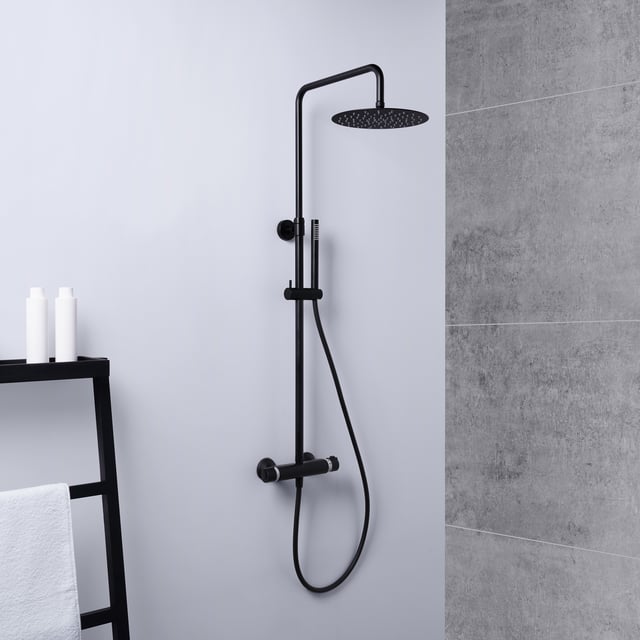 Matte Black Exposed Shower System with 2 Modes HandHeld,3 Functions Tub Shower Faucet Sets with Brass Valve, Shower Fixture with 10 Inches Rainfull Shower Head,Shower Height Adjustable - Image 3