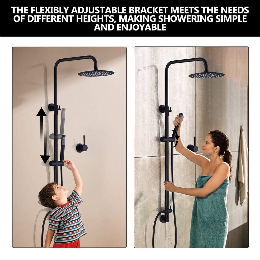 Matte Black Exposed Shower System with 2 Modes HandHeld,3 Functions Tub Shower Faucet Sets with Brass Valve, Shower Fixture with 10 Inches Rainfull Shower Head,Shower Height Adjustable - Image 11