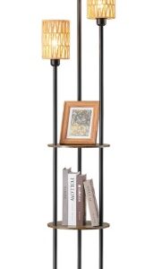EDISHINE Boho Floor Lamp with Shelves, 3-Lights 70" Rattan Standing Lamp, Handmade Rope Lampshades, LED Bulbs Included, Corner Lamps for Living Room, Bedroom, Office