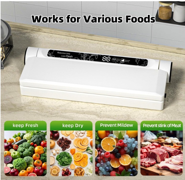 utomatic Vacuum Sealer for Food with 95 kPa Powerful Suction, Compact Food Sealer machine Starter Kit with 10 Vacuum Bags for Dry/Moist Food, Sous Vide, Meal Prep - Image 6