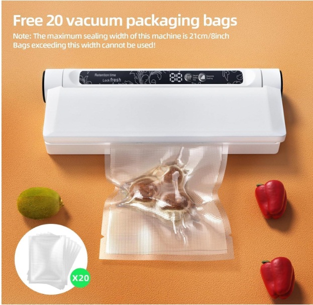 utomatic Vacuum Sealer for Food with 95 kPa Powerful Suction, Compact Food Sealer machine Starter Kit with 10 Vacuum Bags for Dry/Moist Food, Sous Vide, Meal Prep - Image 7