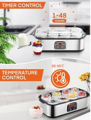 Yogurt maker with 8 glasses/lids, touch screen: perfect for organic, sweet, flavored, simple or sugar-free options for babies, kids and ideals - Image 4