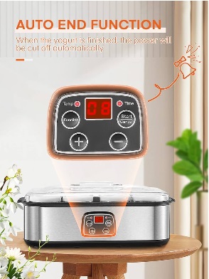 Yogurt maker with 8 glasses/lids, touch screen: perfect for organic, sweet, flavored, simple or sugar-free options for babies, kids and ideals - Image 6