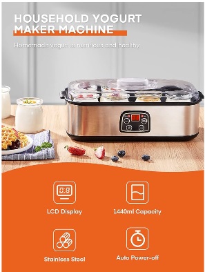 Yogurt maker with 8 glasses/lids, touch screen: perfect for organic, sweet, flavored, simple or sugar-free options for babies, kids and ideals - Image 7