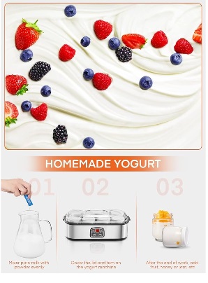 Yogurt maker with 8 glasses/lids, touch screen: perfect for organic, sweet, flavored, simple or sugar-free options for babies, kids and ideals - Image 8