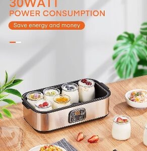 Yogurt maker with 8 glasses/lids, touch screen: perfect for organic, sweet, flavored, simple or sugar-free options for babies, kids and ideals