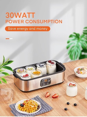 Yogurt maker with 8 glasses/lids, touch screen: perfect for organic, sweet, flavored, simple or sugar-free options for babies, kids and ideals