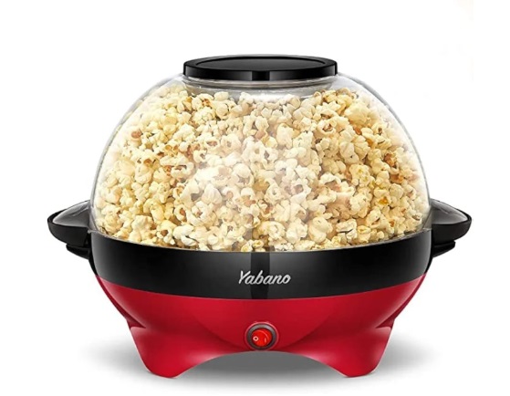 Popcorn Machine, 6-Quart Popcorn Popper maker, Nonstick Plate, Electric Stirring with Quick-Heat Technology, Cool Touch Handles (Red & Black)