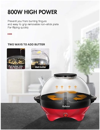 Popcorn Machine, 6-Quart Popcorn Popper maker, Nonstick Plate, Electric Stirring with Quick-Heat Technology, Cool Touch Handles (Red & Black) - Image 5