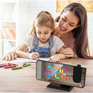 aDool Projection Alarm Clock, Digital Clock with 180° Rotatable, 7.5'' RGB colour display bedside clock, 7-Level Brightness Dimmer, 12/24H Alarm Clock for Bedroom-Black