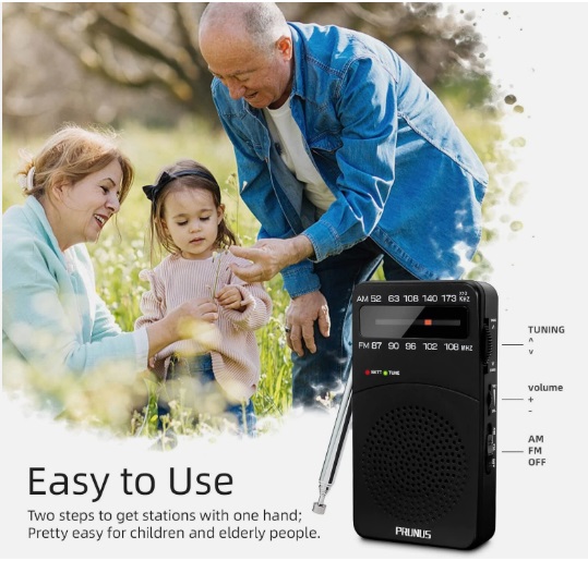 PRUNUS J-166 Portable Radio Battery Operated, AM FM Radio Pocket, Small Radio