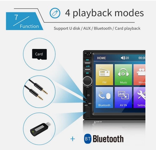 7" Double 2 DIN Bluetooth Head Unit Car Stereo Touch Screen Radio FM TF USB AUX - Image 11