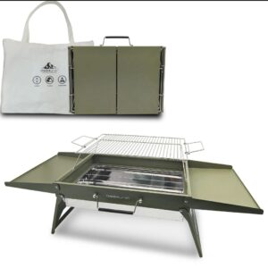 Charmline 51 x 35 cm Foldable Portable Charcoal Grill, Compact Portable Grill for Outdoor Use, BBQ Grill for Camping, Picnics, Gardens and Beach Parties, Green, Max