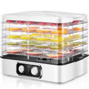 FOHERE Dehydrator (35-70 °C), Temperature Adjustable, Dehydrator for Food, Meat, Fruits, Vegetables with 5 Compartments, 360° Circulation Drying, for Meat, Fruit, Pet Treats [Energy Class A+++]
