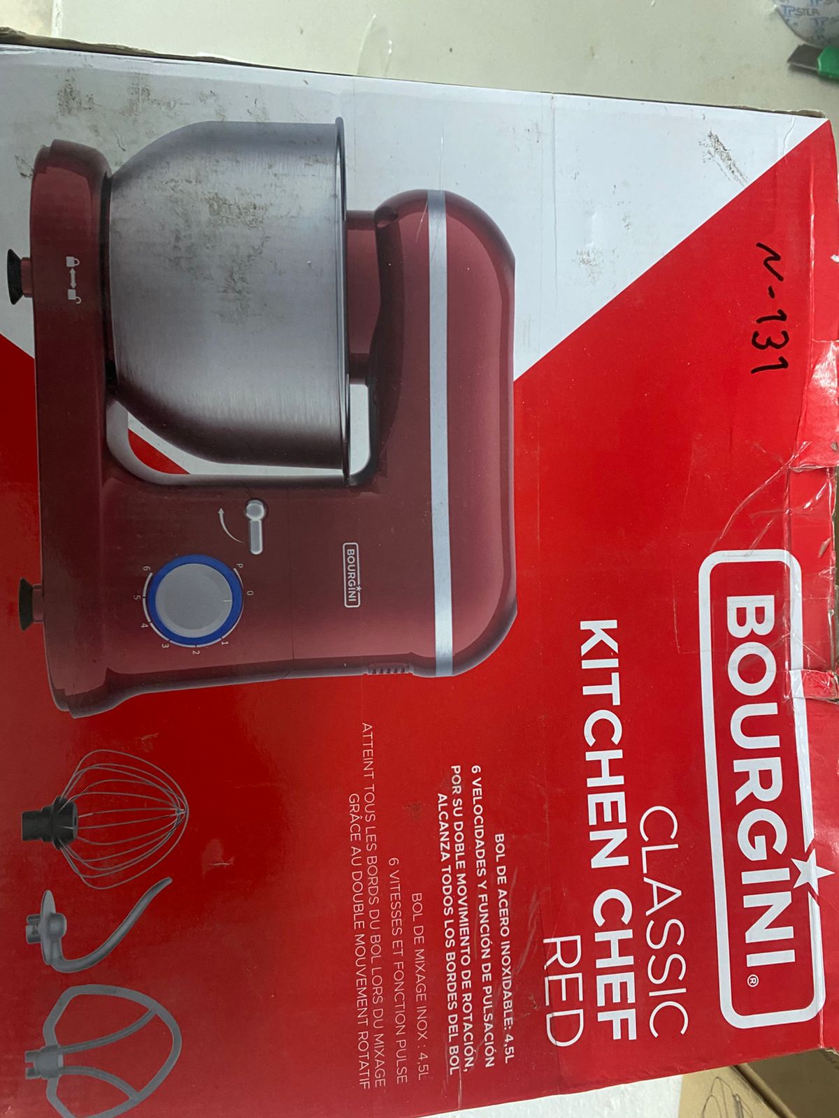 Bourgini Classic Kitchen Chef Food Processor - 4.5L Mixing Bowl - Kitchen Mixer - Kitchen Robot - 1300W - Red - Image 5