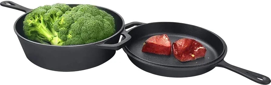 KICHLY 3.0L,3.2 Quart Pre Seasoned Cast Iron Combo Cooker Dutch Oven with Lid, 10.25 Inch, 26 cm Dual Function Skillet Pot with lid, Cast Iron Casserole Dish with Lid. - Image 3