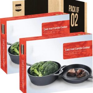 KICHLY 3.0L,3.2 Quart Pre Seasoned Cast Iron Combo Cooker Dutch Oven with Lid, 10.25 Inch, 26 cm Dual Function Skillet Pot with lid, Cast Iron Casserole Dish with Lid.