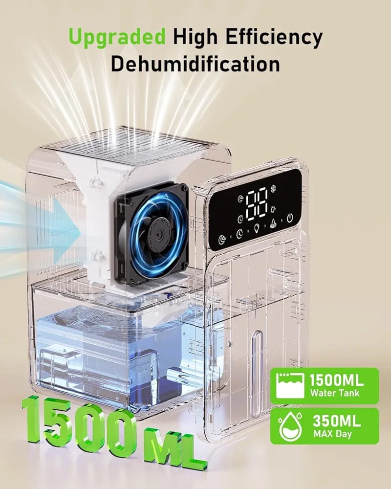 Dehumidifiers for Home, 1500ML Quite Dehumidifiers for Bedroom, Portable Electric Bathroom Dehumidifier, 12H Timer, Automatic Shutoff, 7 Colorful Lights, Mini Dehumidifier for Drying Clothes - Image 7
