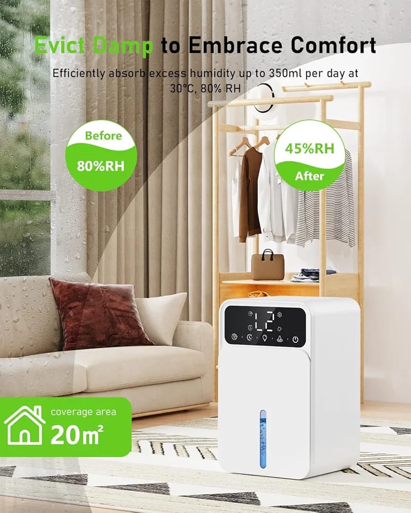 Dehumidifiers for Home, 1500ML Quite Dehumidifiers for Bedroom, Portable Electric Bathroom Dehumidifier, 12H Timer, Automatic Shutoff, 7 Colorful Lights, Mini Dehumidifier for Drying Clothes - Image 5