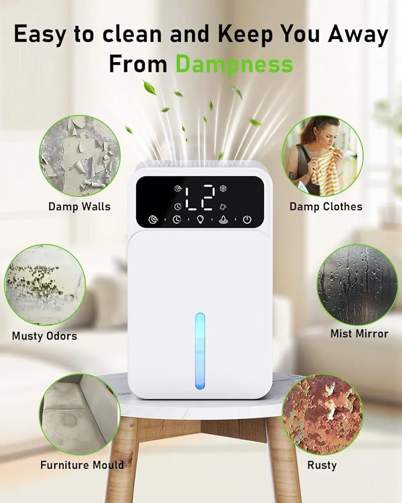 Dehumidifiers for Home, 1500ML Quite Dehumidifiers for Bedroom, Portable Electric Bathroom Dehumidifier, 12H Timer, Automatic Shutoff, 7 Colorful Lights, Mini Dehumidifier for Drying Clothes - Image 3