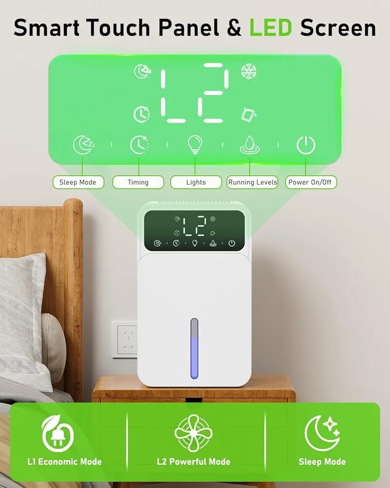 Dehumidifiers for Home, 1500ML Quite Dehumidifiers for Bedroom, Portable Electric Bathroom Dehumidifier, 12H Timer, Automatic Shutoff, 7 Colorful Lights, Mini Dehumidifier for Drying Clothes - Image 6