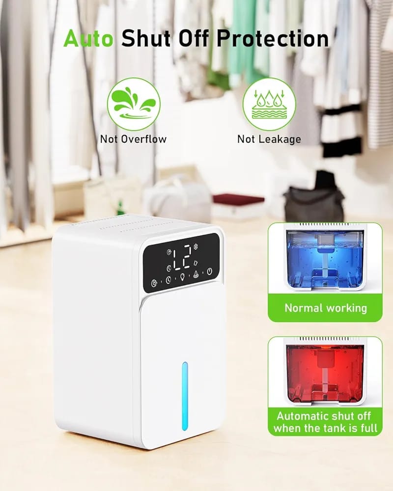 Dehumidifiers for Home, 1500ML Quite Dehumidifiers for Bedroom, Portable Electric Bathroom Dehumidifier, 12H Timer, Automatic Shutoff, 7 Colorful Lights, Mini Dehumidifier for Drying Clothes - Image 4