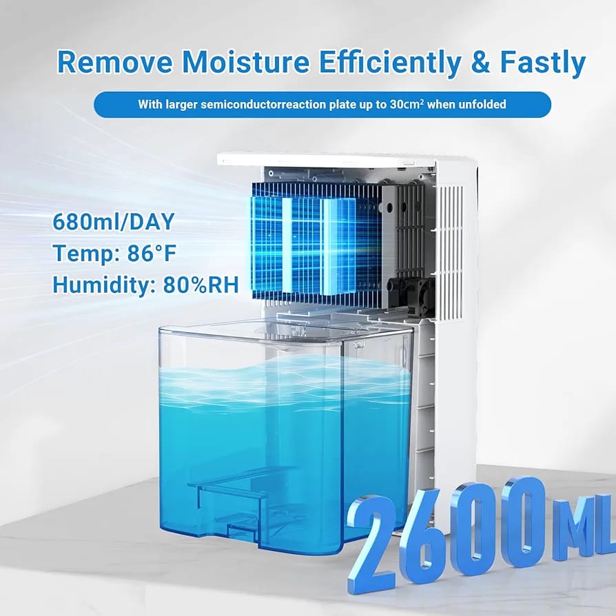 EVARY Portable Dehumidifier DH130-EU-W-CP, White, 1L/day, Intermittent Operation - Image 9