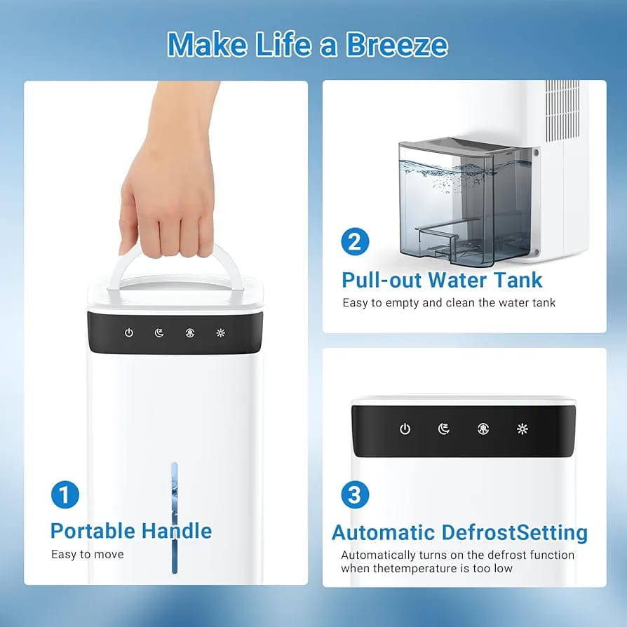 EVARY Portable Dehumidifier DH130-EU-W-CP, White, 1L/day, Intermittent Operation - Image 4