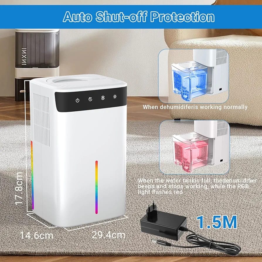 EVARY Portable Dehumidifier DH130-EU-W-CP, White, 1L/day, Intermittent Operation - Image 5