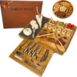 Acacia Wood Charcuterie & Cheese Board - Complete Aperitif Tray - Ceramic Cutlery, Slate and Ramekin - Extra Large Tasting Set