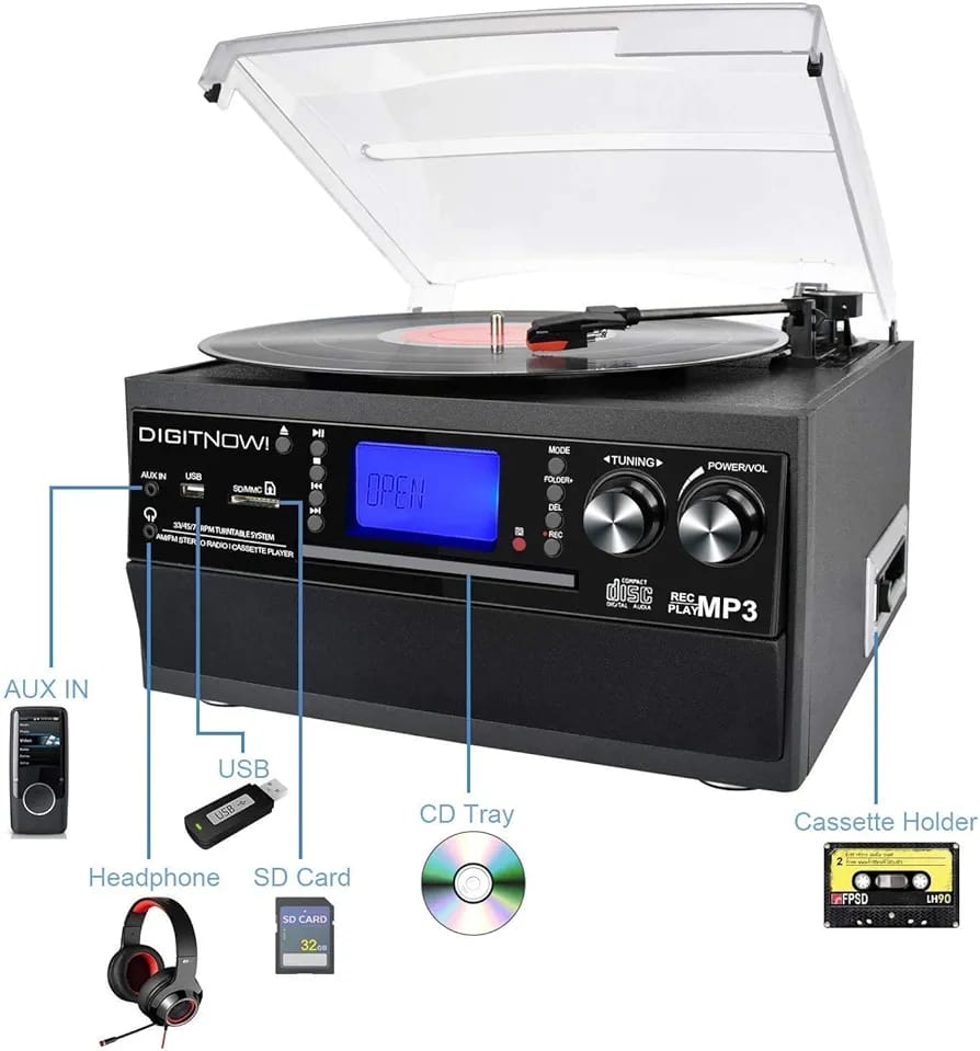 DIGITNOW Bluetooth Record Player Turntable with Stereo Speaker - Image 8