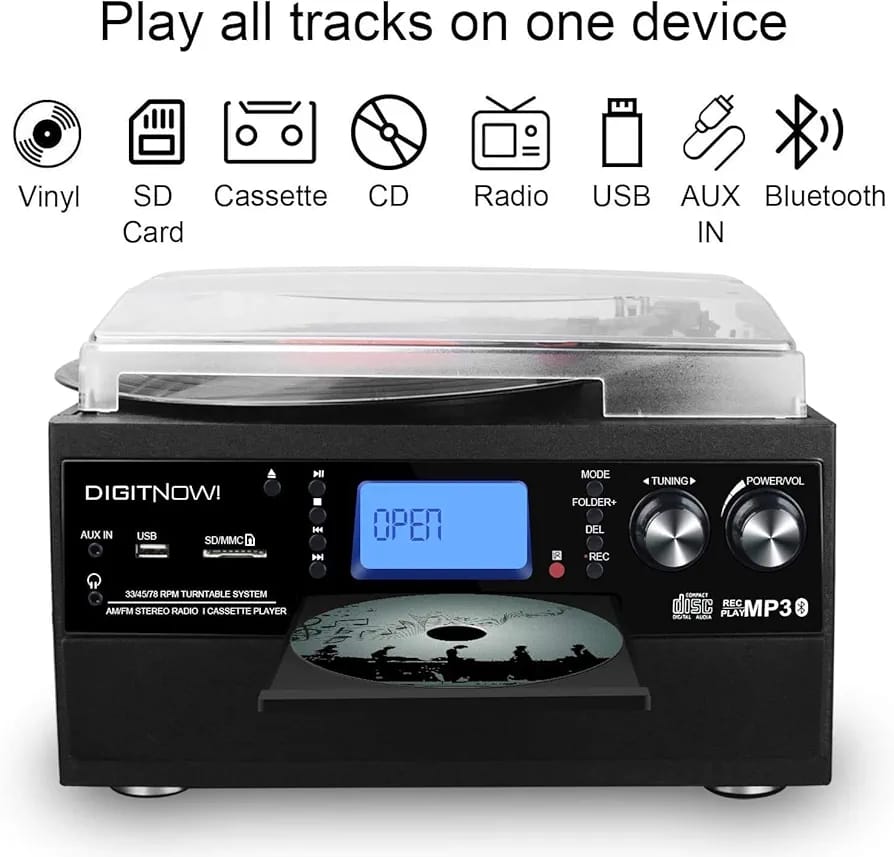DIGITNOW Bluetooth Record Player Turntable with Stereo Speaker - Image 4