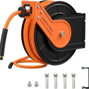 Giraffe Tools TA15BPLUS Retractable Air Hose Reel with Swivel Bracket 3/8" x 50 ft Hybrid Hose