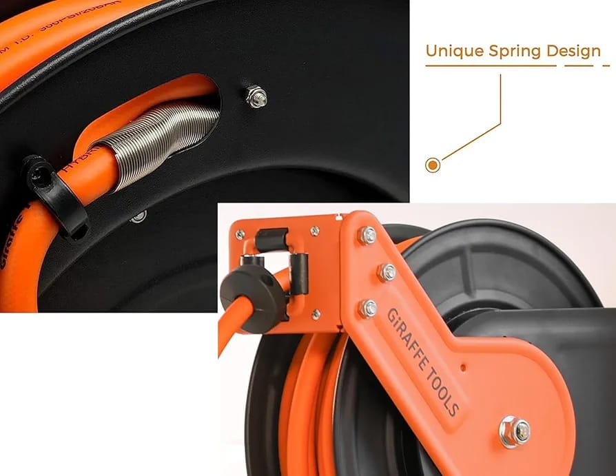 Giraffe Tools TA15BPLUS Retractable Air Hose Reel with Swivel Bracket 3/8" x 50 ft Hybrid Hose - Image 5