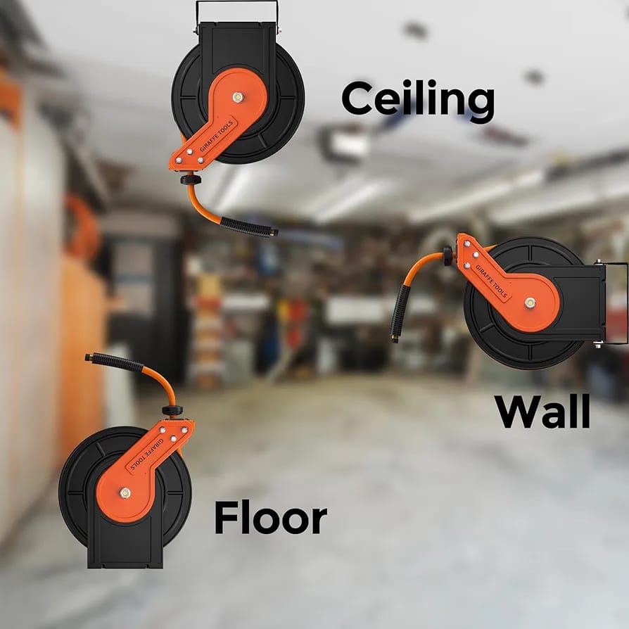 Giraffe Tools TA15BPLUS Retractable Air Hose Reel with Swivel Bracket 3/8" x 50 ft Hybrid Hose - Image 3