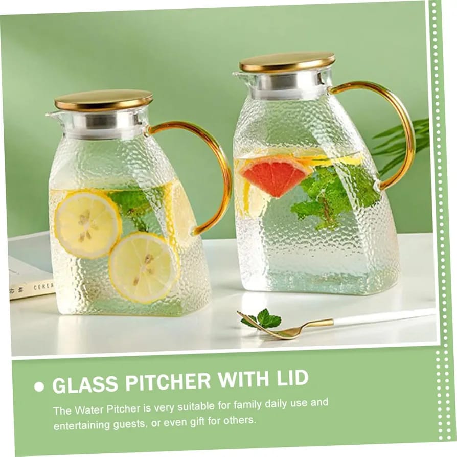 Glass Water Jug with Lid Reusable Beverage Pitcher for Juice Tea and Cold Drinks - Image 3