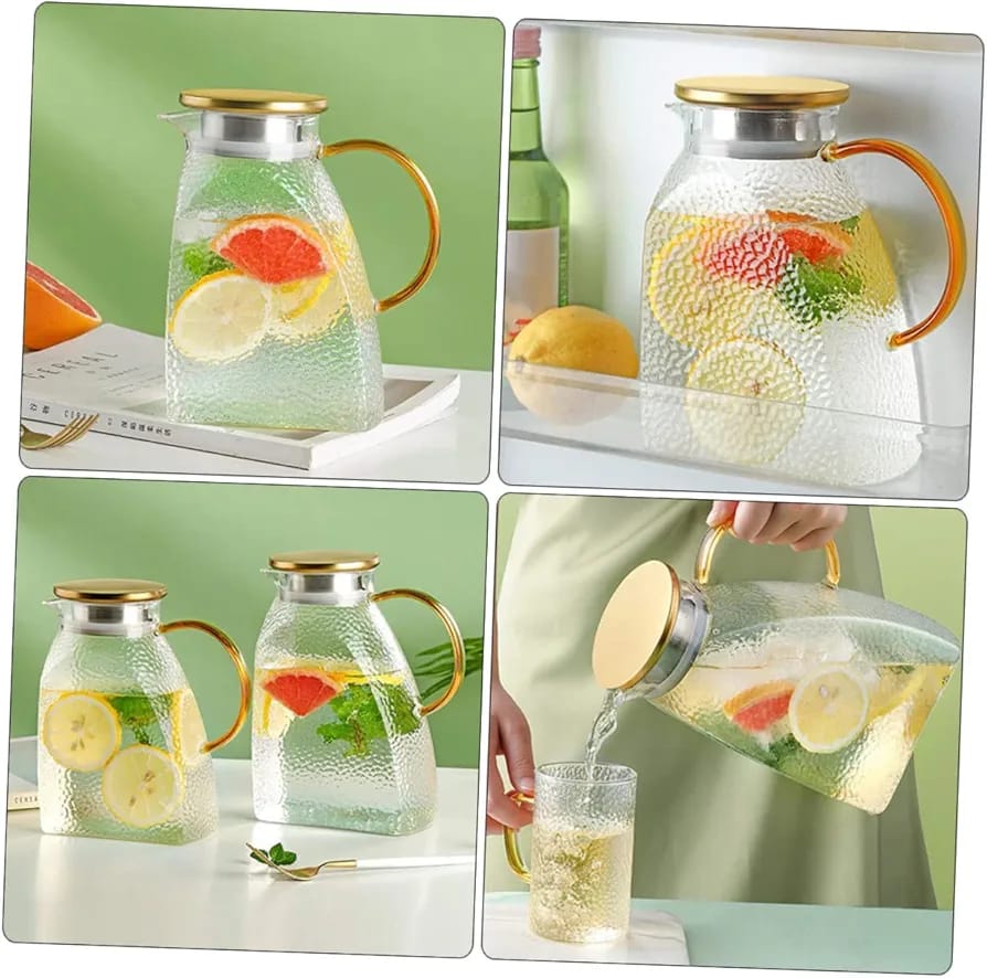 Glass Water Jug with Lid Reusable Beverage Pitcher for Juice Tea and Cold Drinks - Image 2
