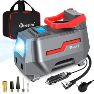 Reesibi Mains 240V Tyre Inflator Air Compressor with Digital Pressure Gauges