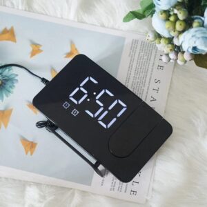 Digital Curve LED Projector Alarm Clock – White Light Display for Bedroom