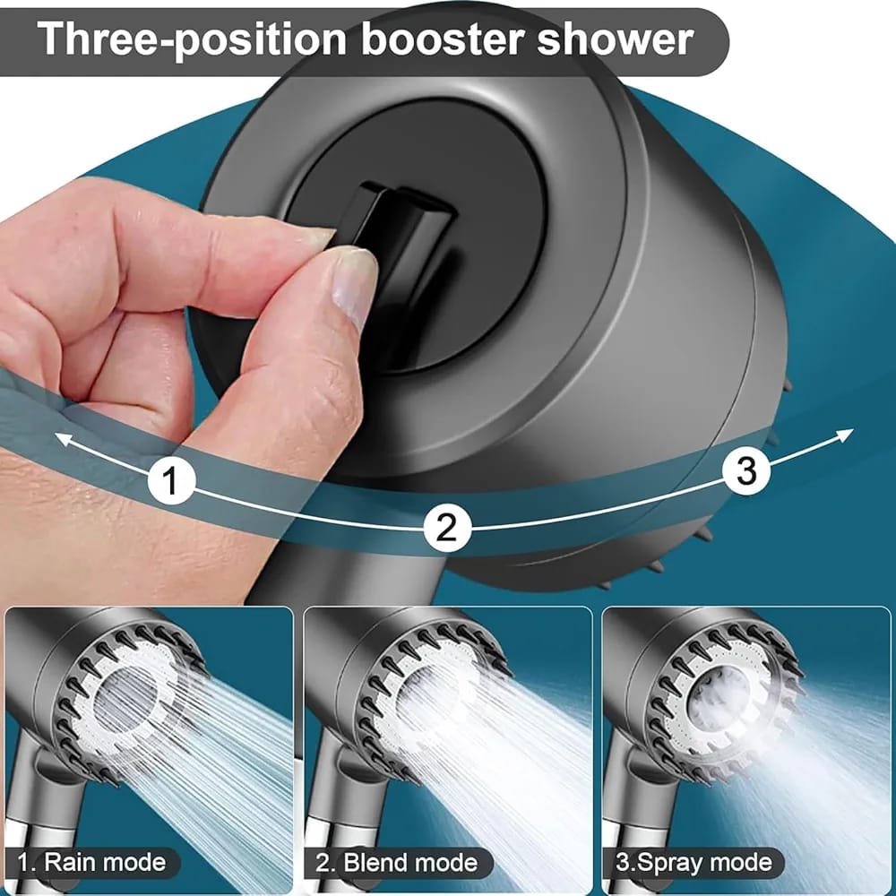 High Pressure Shower Head Turbocharged Filtered Hand Held Shower Built-in Filter Element Multifunctional Massage Shower (Grey) - Image 10