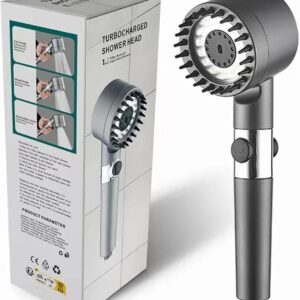 High Pressure Shower Head Turbocharged Filtered Hand Held Shower Built-in Filter Element Multifunctional Massage Shower (Grey)