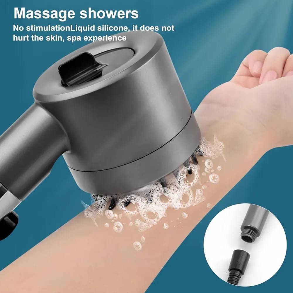 High Pressure Shower Head Turbocharged Filtered Hand Held Shower Built-in Filter Element Multifunctional Massage Shower (Grey) - Image 6