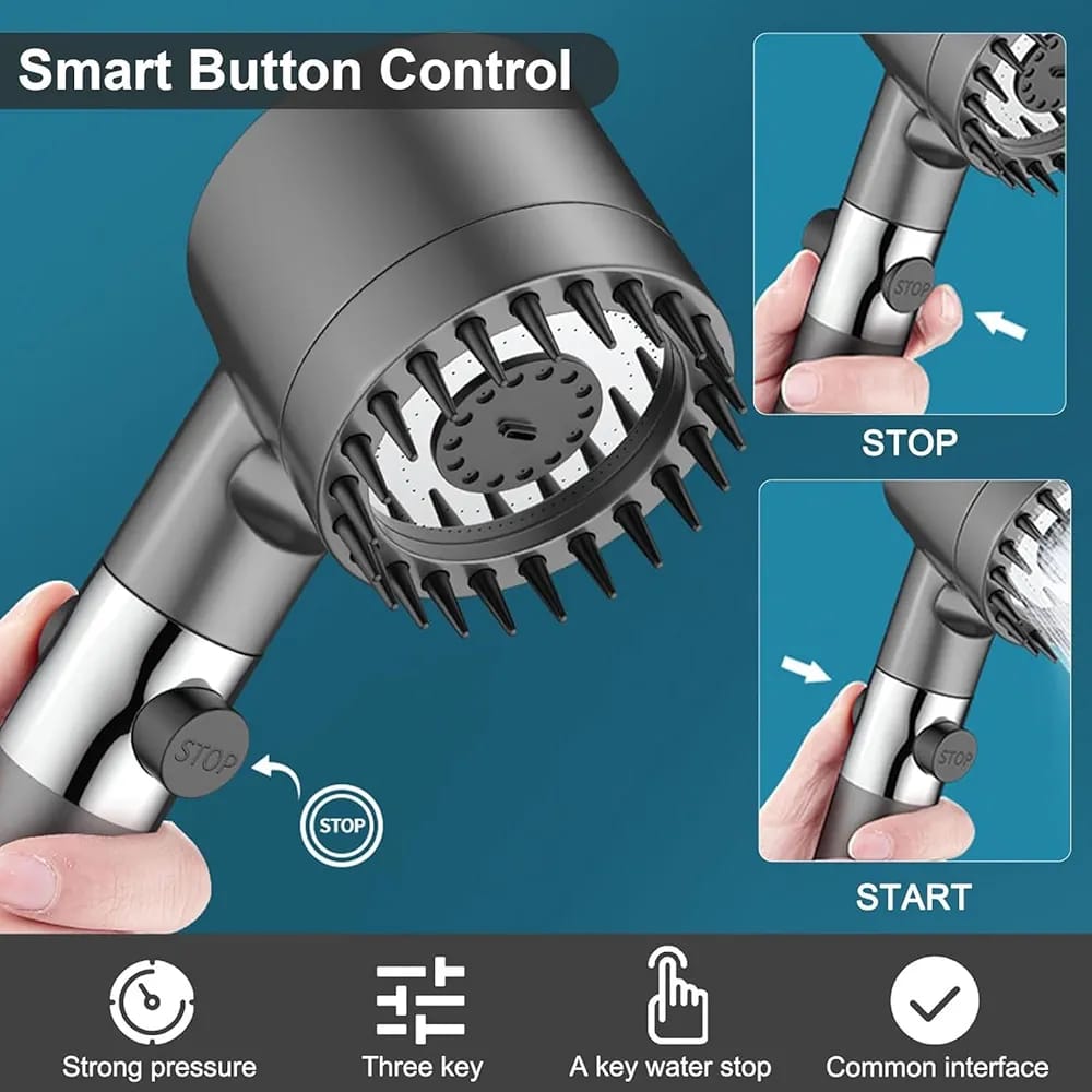 High Pressure Shower Head Turbocharged Filtered Hand Held Shower Built-in Filter Element Multifunctional Massage Shower (Grey) - Image 7