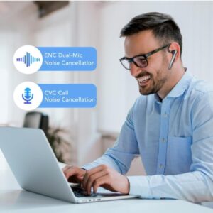 Bluetooth Headset V5.3, 100H Talk Handsfree Earpiece Wireless Headset with ENC Noise Canceling Microphone, LED Display, IP7 waterproof, in-Ear headphone for Business/Office/Driving