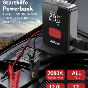 2 in 1 Jump Starter with Air Compressor,7000A 150PSI Portable Car Jump Starter, 12V Jump Start Battery Pack (All Gas/12L Diesel), Car Battery Starter with Portable Jump Cables, LED Lights