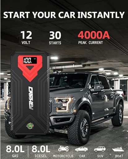 Jump Starter Power Bank for Cars, 4000 A Car Jump Starter Power Bank (up to 8.0 L Petrol or 8.0 L Diesel), 12 V Jump Starter Power Bank with USB Quick Charge and LED Torch - Image 5