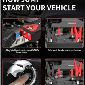 Jump Starter Power Bank for Cars, 4000 A Car Jump Starter Power Bank (up to 8.0 L Petrol or 8.0 L Diesel), 12 V Jump Starter Power Bank with USB Quick Charge and LED Torch