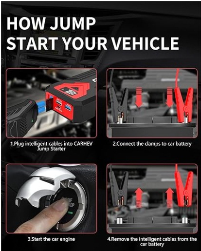 Jump Starter Power Bank for Cars, 4000 A Car Jump Starter Power Bank (up to 8.0 L Petrol or 8.0 L Diesel), 12 V Jump Starter Power Bank with USB Quick Charge and LED Torch