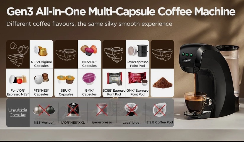 CAPXSNOB Multicapsule 4-in-1 Coffee Machine – Black | Fast, Versatile, Compact - Image 3